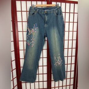 Vintage Y2K Greencast Denim Flare Butterfly Embroidered Bootcut Flare Jeans